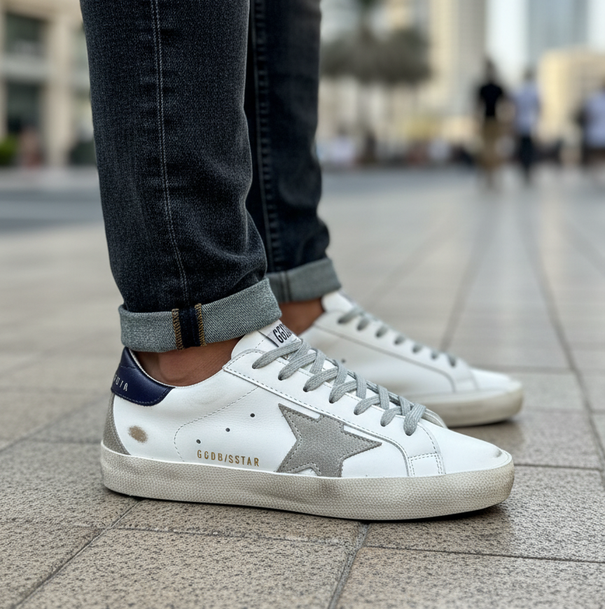 Sapatilhas Golden Goose Super-Star - Brancas e Azuis